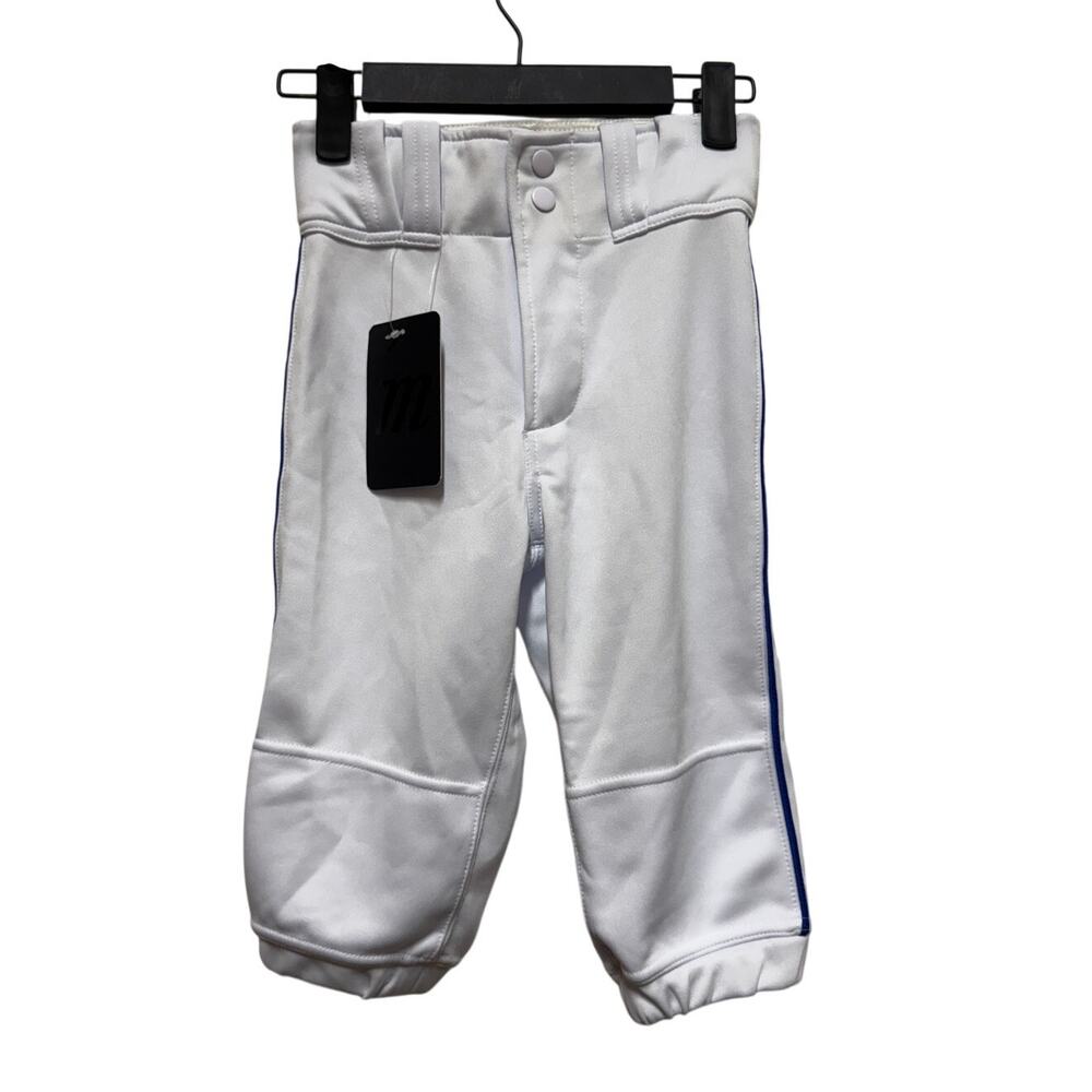 Marucci Youth Excel Double Knit Short Pants, White with Royal Blue Stripe, YS